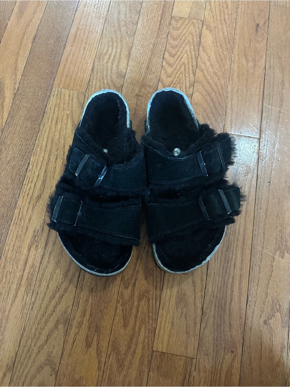 Black Birkenstock Arizon Shearling Suede Leather size 39